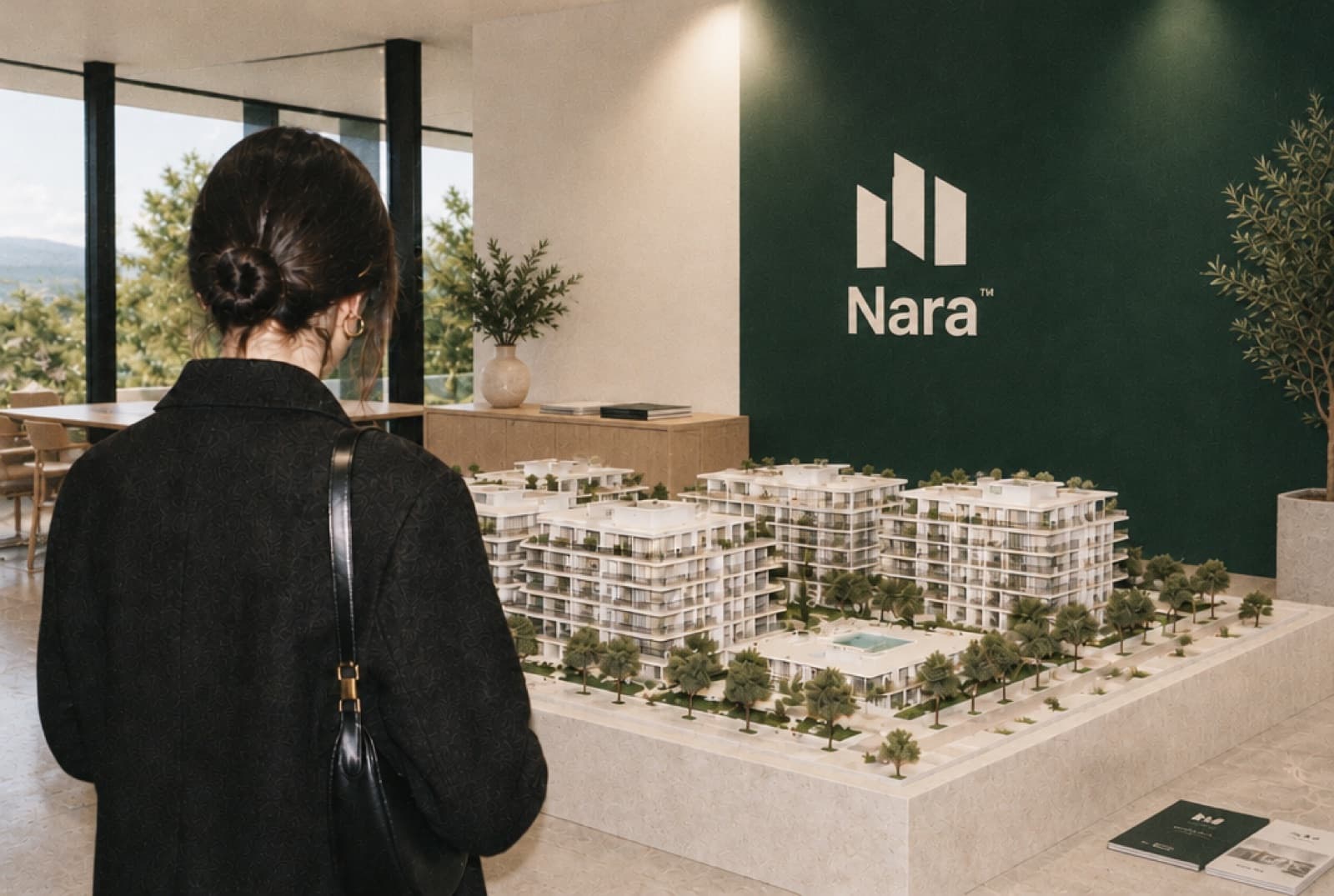 Oficina de ventas con la maqueta de la promoción