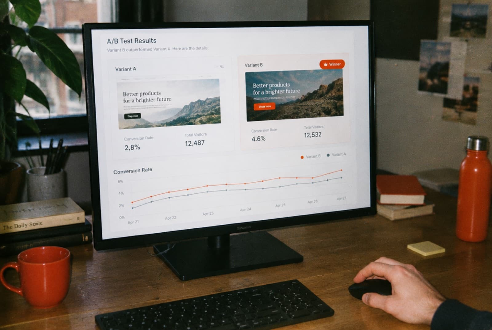Resultados de un test A/B de la web en pantalla